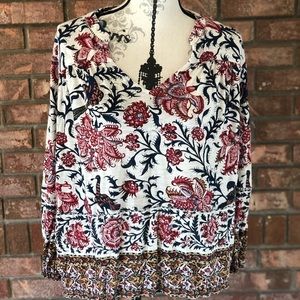 Lucky Brand cream color floral shirt sz XL